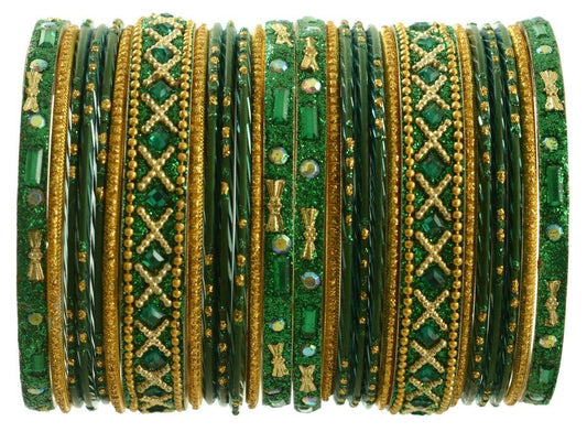 Indian Bangles Set of 26 Ethnic Bracelets Traditional Churi Kangan Green 2-8