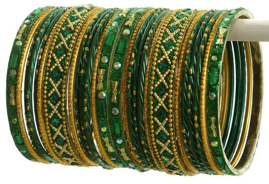 Indian Bangles Set of 26 Ethnic Bracelets Traditional Churi Kangan Green 2-8