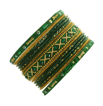 Indian Bangles Set of 26 Ethnic Bracelets Traditional Churi Kangan Green 2-8