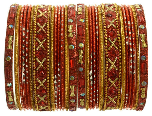 Indian Bangles Set of 26 Ethnic Bracelets Traditional Churi Kangan Orange 2-8