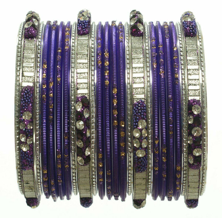 Indian Ethnic Bangles 24Pc Churi Kangan Set Bollywood Wedding Bracelets Purple 2