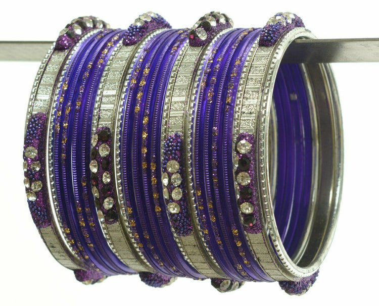 Indian Ethnic Bangles 24Pc Churi Kangan Set Bollywood Wedding Bracelets Purple 2