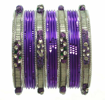Indian Ethnic Bangles 24Pc Churi Kangan Set Bollywood Wedding Bracelets Purple 2