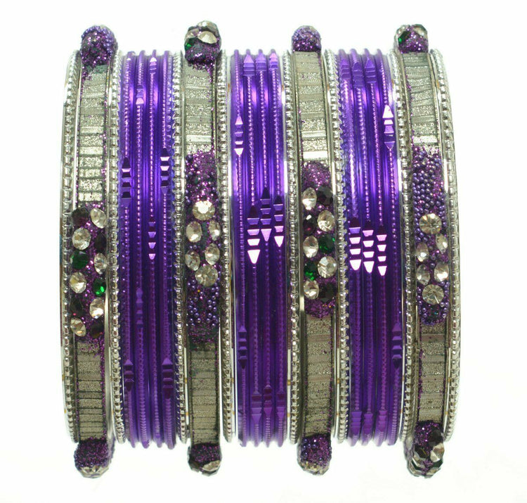 Indian Ethnic Bangles 24Pc Churi Kangan Set Bollywood Wedding Bracelets Purple 2