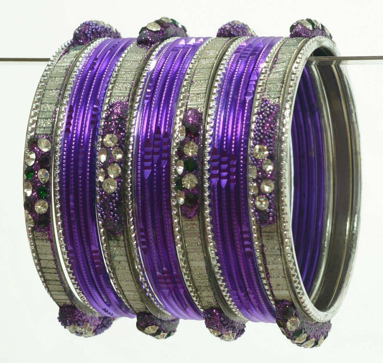 Indian Ethnic Bangles 24Pc Churi Kangan Set Bollywood Wedding Bracelets Purple 2