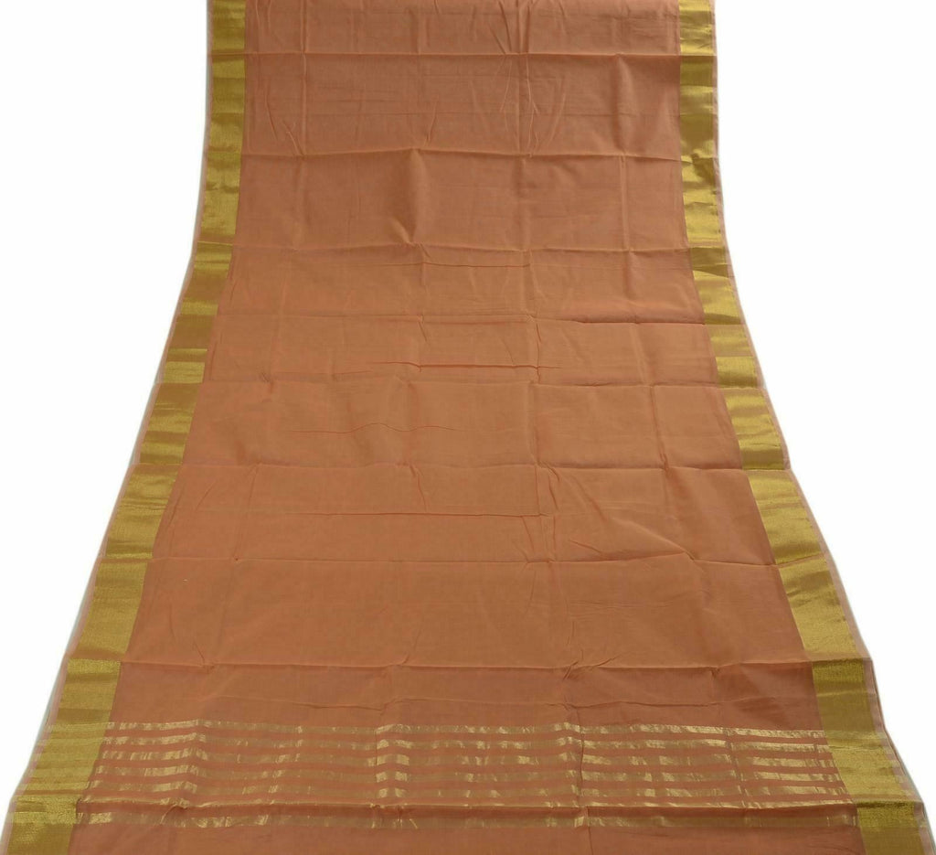 Zari Woven Pallu Border Indian Cotton Blend Plain Saree Sari Fabric