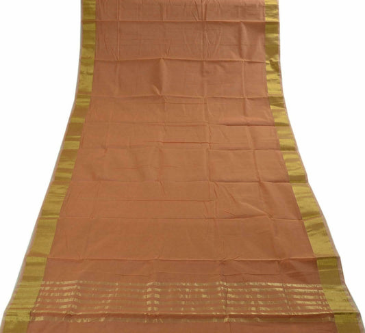 Zari Woven Pallu Border Indian Cotton Blend Plain Saree Sari Fabric