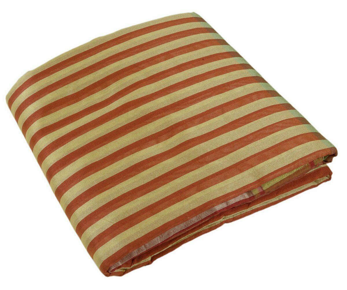 Woven Check Pattern Indian Ethnic Cotton Blend Saree Sari Fabric Cream & Rust