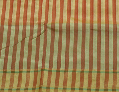 Woven Check Pattern Indian Ethnic Cotton Blend Saree Sari Fabric Cream & Rust