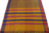 Woven Check Pattern Indian Ethnic Cotton Blend Saree Sari Fabric Saffron & Blue