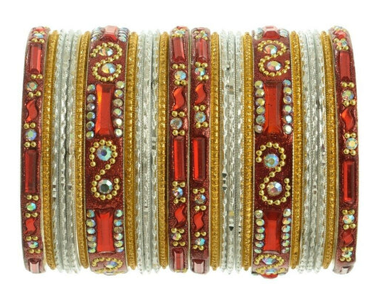 Indian Bangles Set of 26 Ethnic Bracelets Bollywood Churi Kangan Red White 2-6