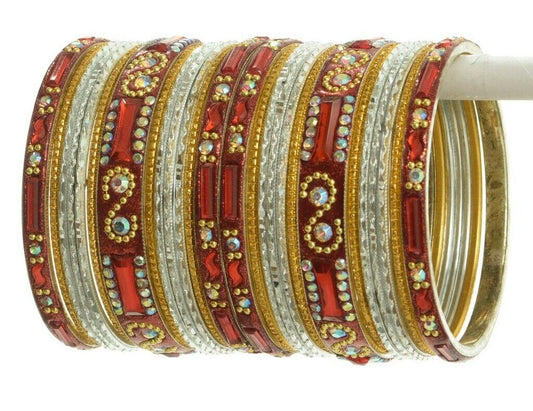 Indian Bangles Set of 26 Ethnic Bracelets Bollywood Churi Kangan Red White 2-6