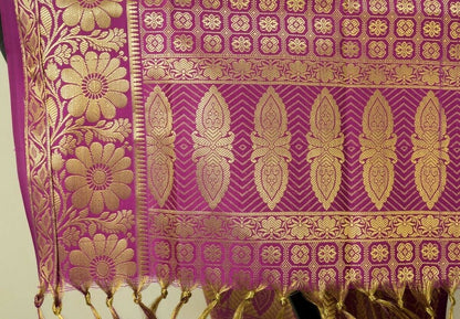 Banarasi Dupatta Indian Art Silk Woven Zari Brocade Long Stole Shawl Purple