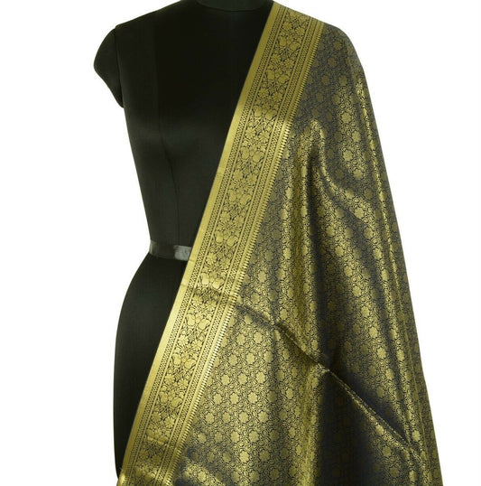 Indian Art Silk Woven Zari Brocade Long Stole Banarasi Dupatta Shawl Blue