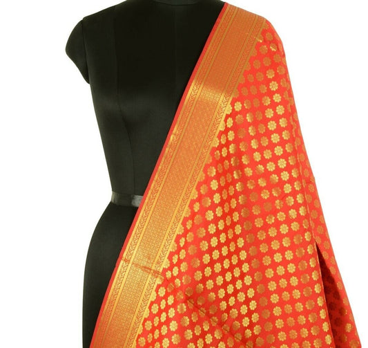 Indian Art Silk Woven Zari Brocade Long Stole Banarasi Dupatta Shawl Red