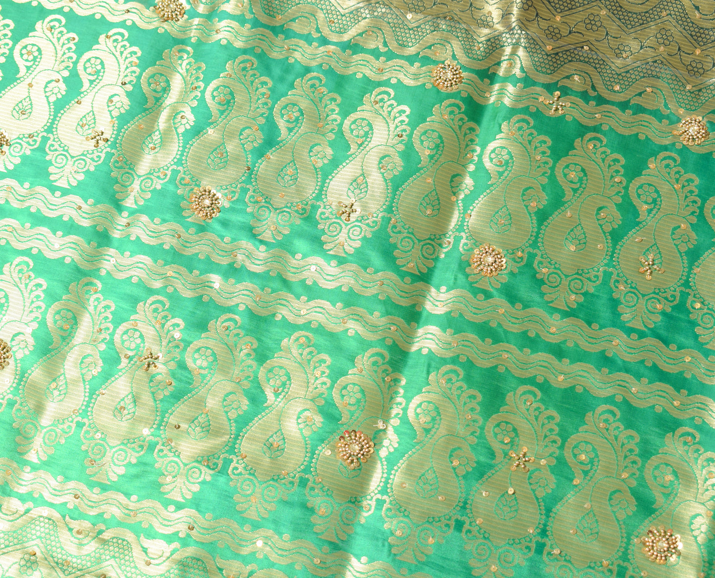 Banarasi Brocade Art Satin Silk Saree Maroon Green Zari Embroidered Sari Fabric