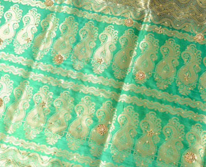 Banarasi Brocade Art Satin Silk Saree Maroon Green Zari Embroidered Sari Fabric