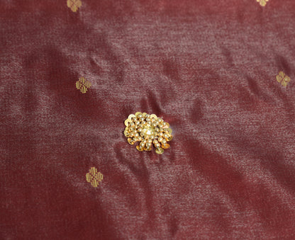 Banarasi Brocade Art Satin Silk Saree Maroon Green Zari Embroidered Sari Fabric