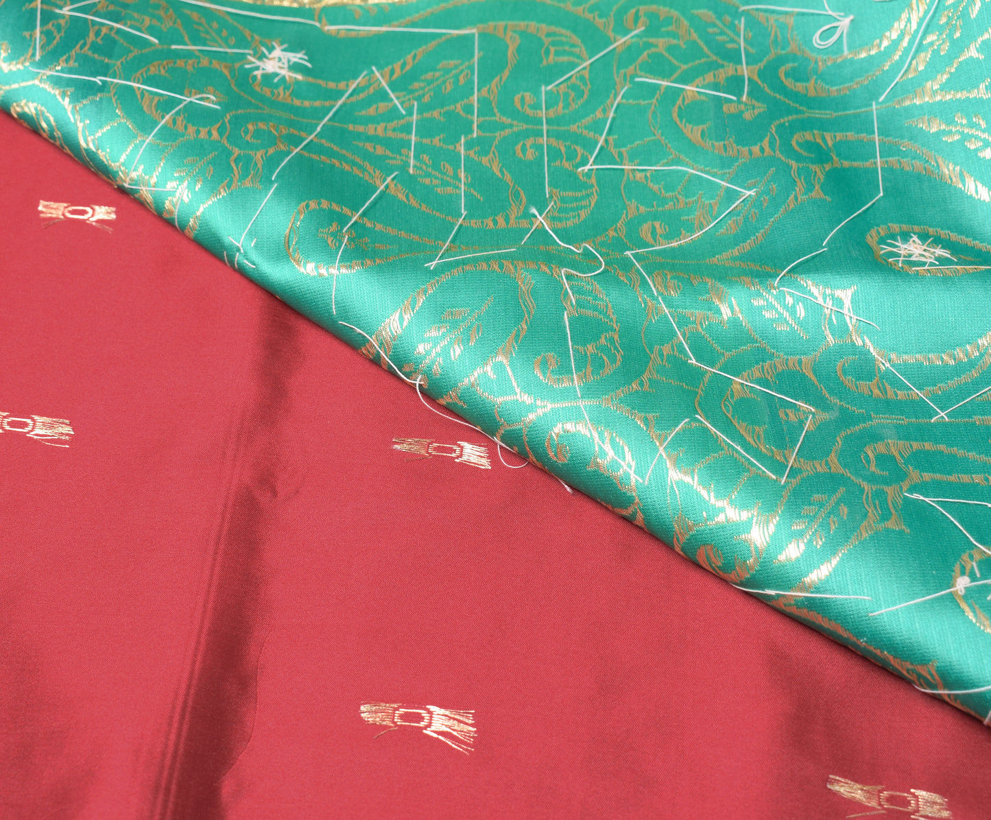 Banarasi Brocade Art Satin Silk Saree Maroon Green Zari Embroidered Sari Fabric