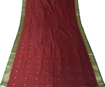 Banarasi Brocade Art Satin Silk Saree Maroon Green Zari Embroidered Sari Fabric