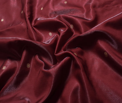 Banarasi Brocade Art Satin Silk Saree Maroon Green Zari Embroidered Sari Fabric