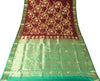 Banarasi Brocade Art Satin Silk Saree Maroon Green Zari Embroidered Sari Fabric