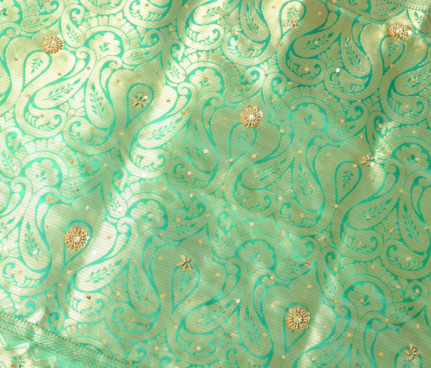 Banarasi Brocade Art Satin Silk Saree Maroon Green Zari Embroidered Sari Fabric