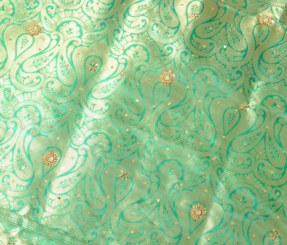 Banarasi Brocade Art Satin Silk Saree Maroon Green Zari Embroidered Sari Fabric