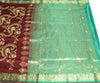 Banarasi Brocade Art Satin Silk Saree Maroon Green Zari Embroidered Sari Fabric