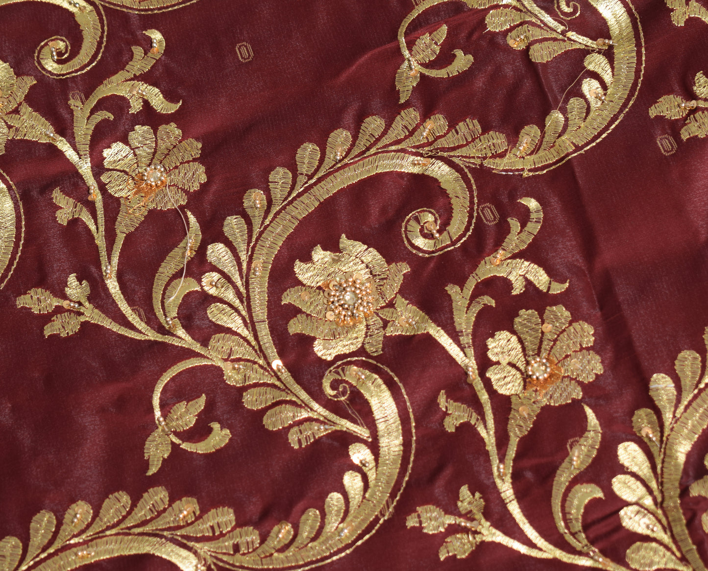 Banarasi Brocade Art Satin Silk Saree Maroon Green Zari Embroidered Sari Fabric