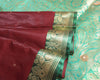 Banarasi Brocade Art Satin Silk Saree Maroon Green Zari Embroidered Sari Fabric