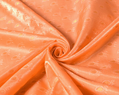 Indian Art Silk Sari Woven Zari & Self Brocade Wedding Saree Fabric Orangish Pea