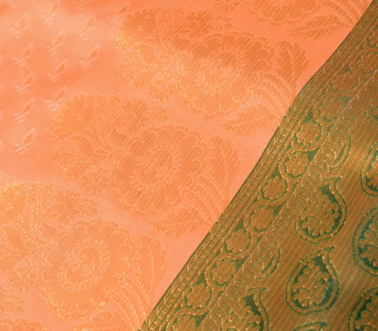 Indian Art Silk Sari Woven Zari & Self Brocade Wedding Saree Fabric Orangish Pea