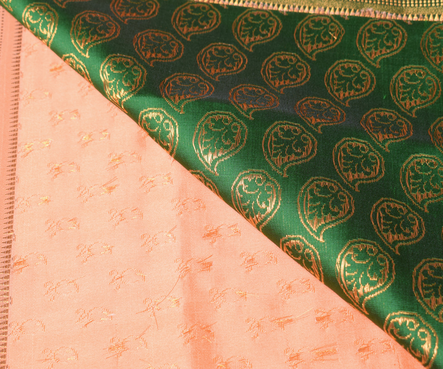 Indian Art Silk Sari Woven Zari & Self Brocade Wedding Saree Fabric Orangish Pea