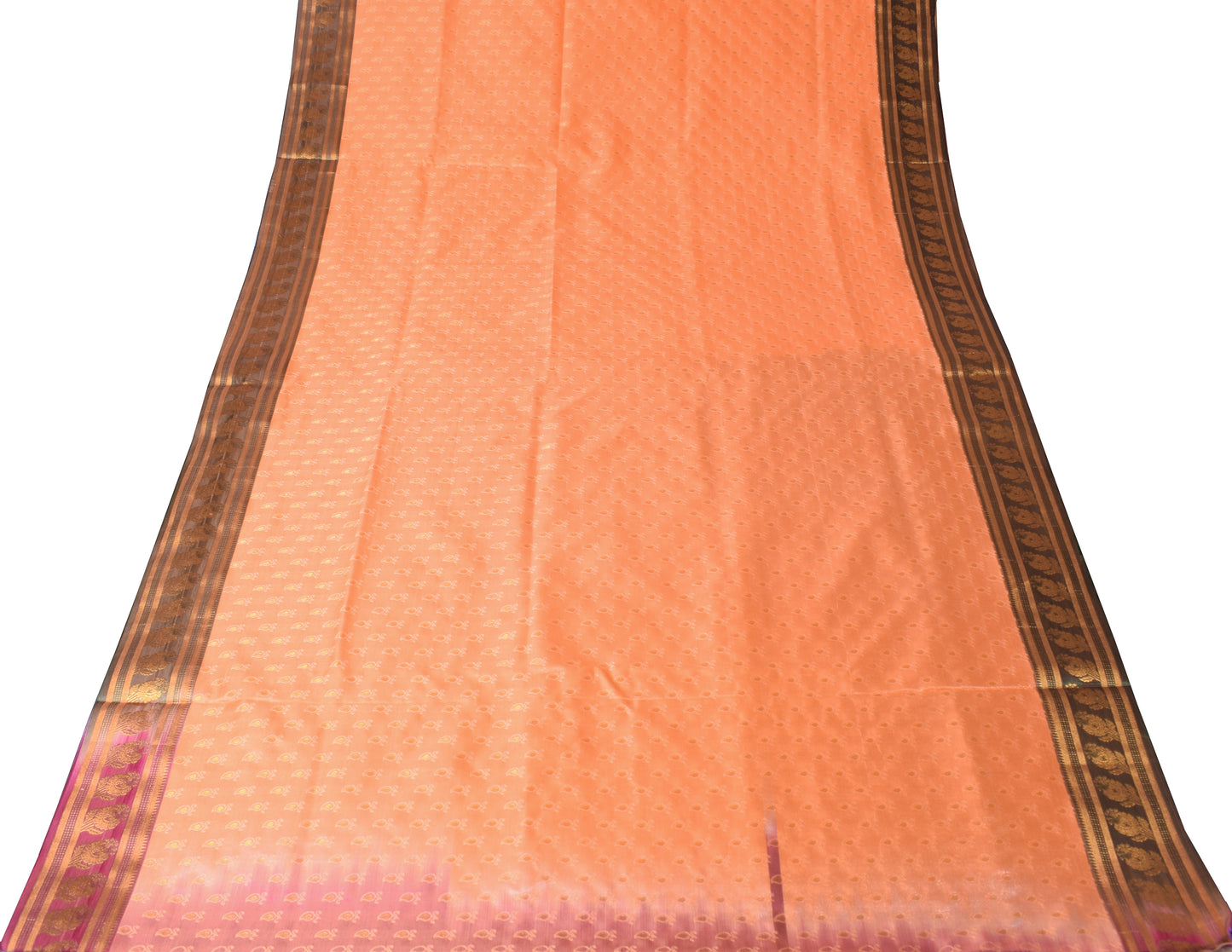 Indian Art Silk Sari Woven Zari & Self Brocade Wedding Saree Fabric Orangish Pea