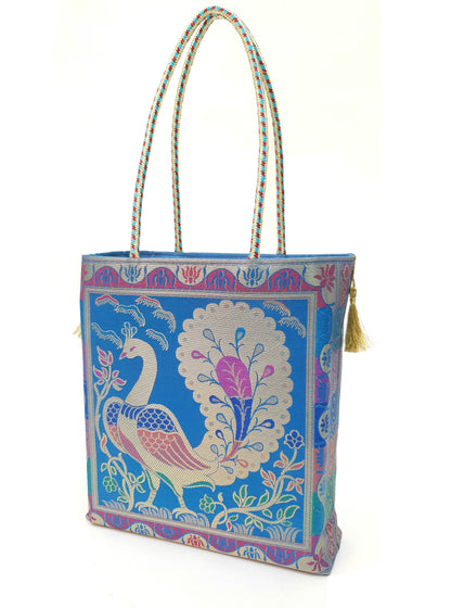 Banarasi Silk Hand Bag Woven Zari Brocade Tote Bag  / Shoulder Handbags with Golden Tassels Nice item to Gift
