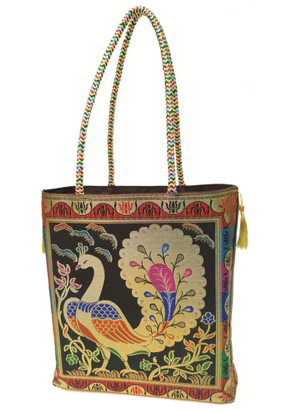 Banarasi Silk Hand Bag Woven Zari Brocade Tote Bag  / Shoulder Handbags with Golden Tassels Nice item to Gift