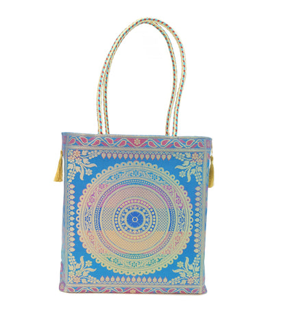 Banarasi Silk Hand Bag Woven Zari Brocade Tote Bag  / Shoulder Handbags with Golden Tassels Nice item to Gift