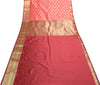 Banarasi Art Silk Saree with Blouse Fabric Coral Pink Leaves Gold Zari Weaving