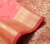 Banarasi Art Silk Saree with Blouse Fabric Coral Pink Leaves Gold Zari Weaving
