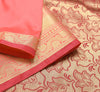 Banarasi Art Silk Saree with Blouse Fabric Coral Pink Leaves Gold Zari Weaving