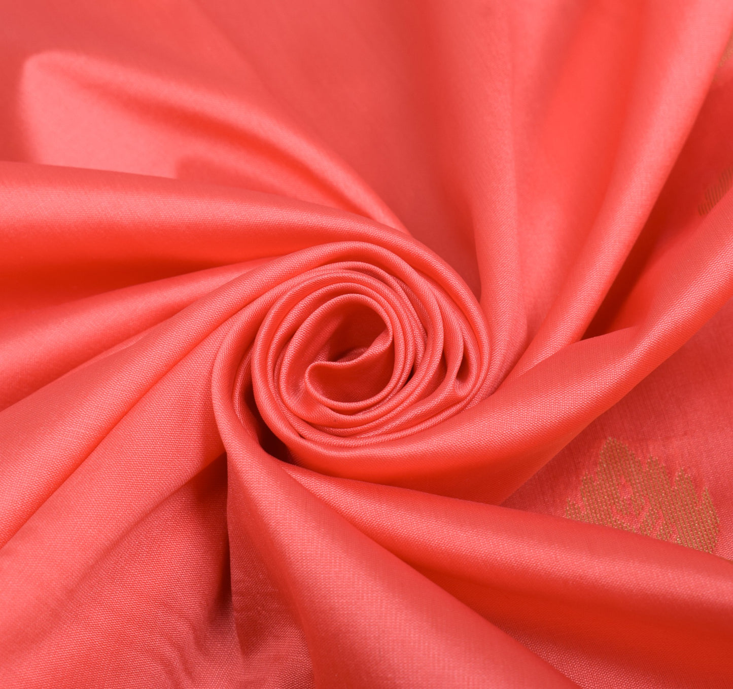 Banarasi Art Silk Saree with Blouse Fabric Coral Pink Leaves Gold Zari Weaving