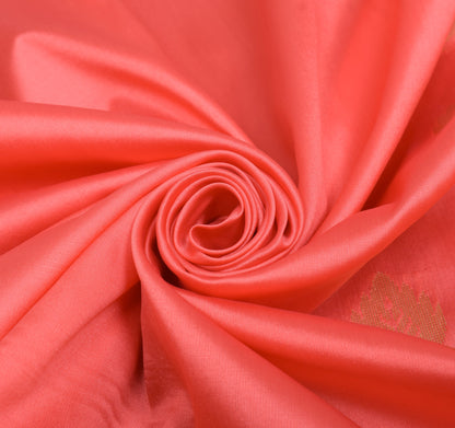 Banarasi Art Silk Saree with Blouse Fabric Coral Pink Leaves Gold Zari Weaving