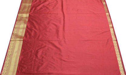 Banarasi Art Silk Saree with Blouse Fabric Coral Pink Leaves Gold Zari Weaving