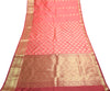 Banarasi Art Silk Saree with Blouse Fabric Coral Pink Leaves Gold Zari Weaving