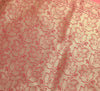 Banarasi Art Silk Saree with Blouse Fabric Coral Pink Leaves Gold Zari Weaving