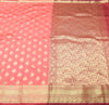 Banarasi Art Silk Saree with Blouse Fabric Coral Pink Leaves Gold Zari Weaving