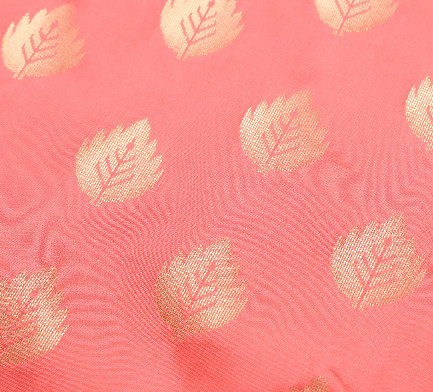 Banarasi Art Silk Saree with Blouse Fabric Coral Pink Leaves Gold Zari Weaving