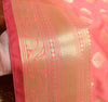 Banarasi Art Silk Saree with Blouse Fabric Coral Pink Leaves Gold Zari Weaving