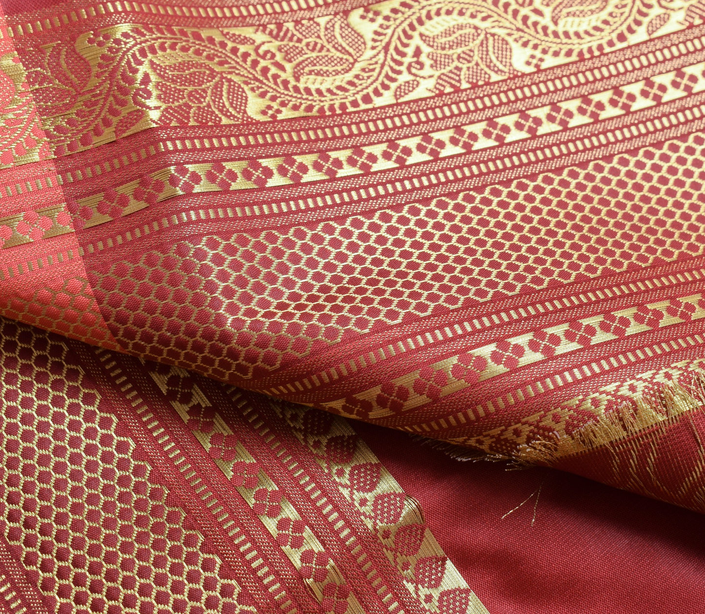 Banarasi Art Silk Saree with Blouse Fabric Coral Pink Leaves Gold Zari Weaving